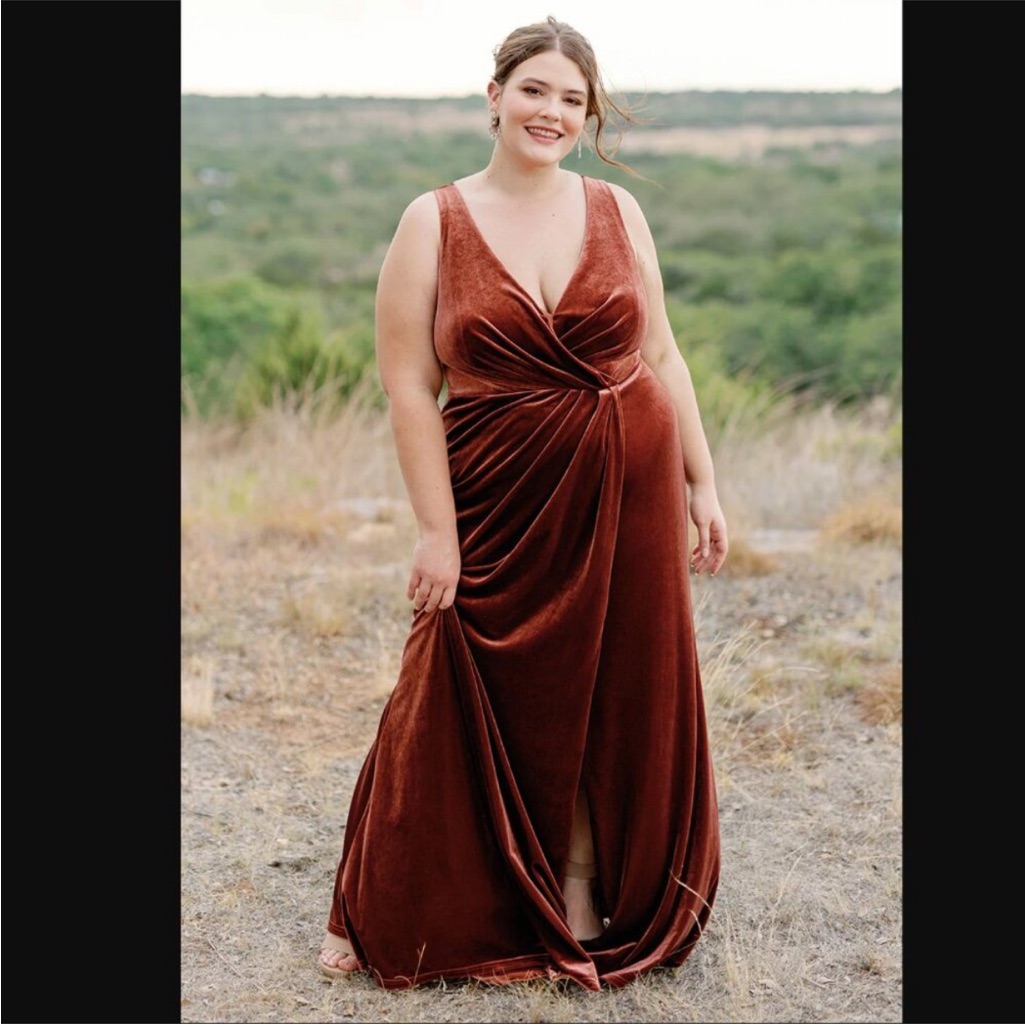Revelry Blair Velvet Terracotta Brown Maxi Dress